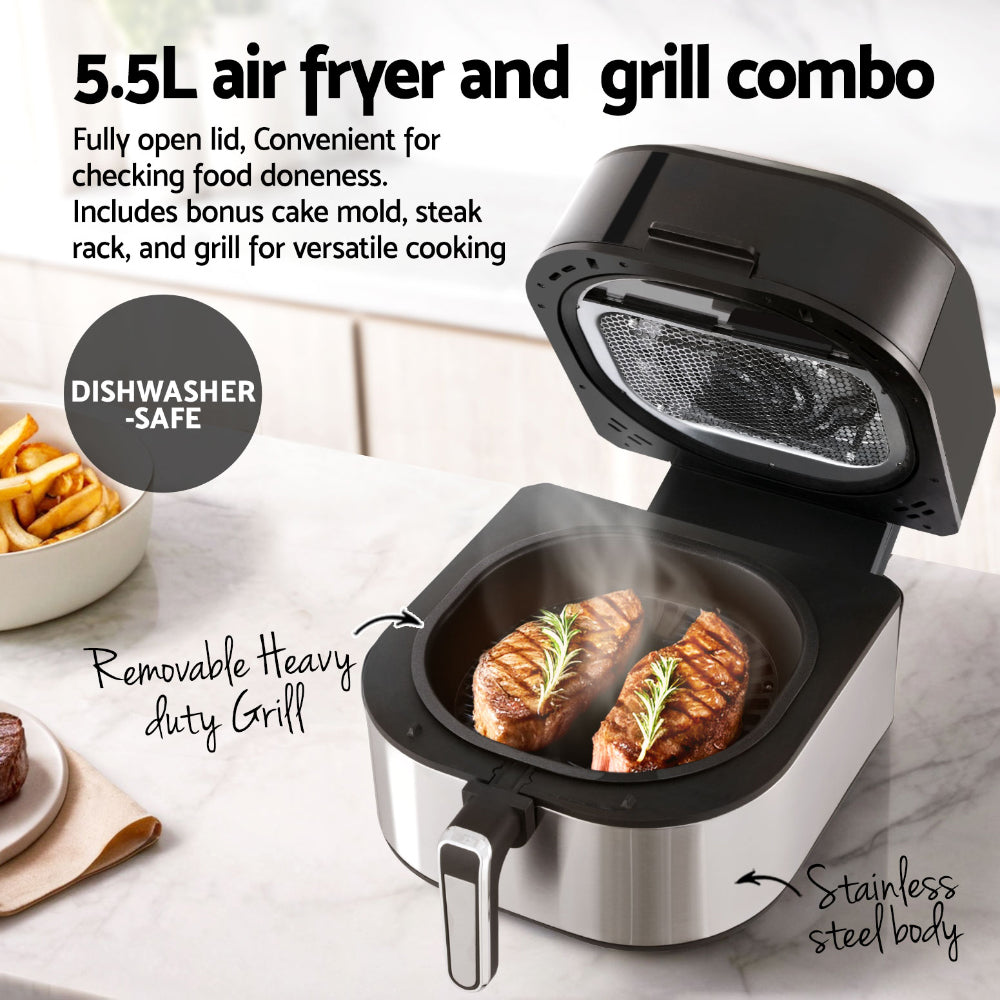 Devanti Air Fryer 5.5L 1500W LCD Digital Oil Free Healthy Cooker Grill