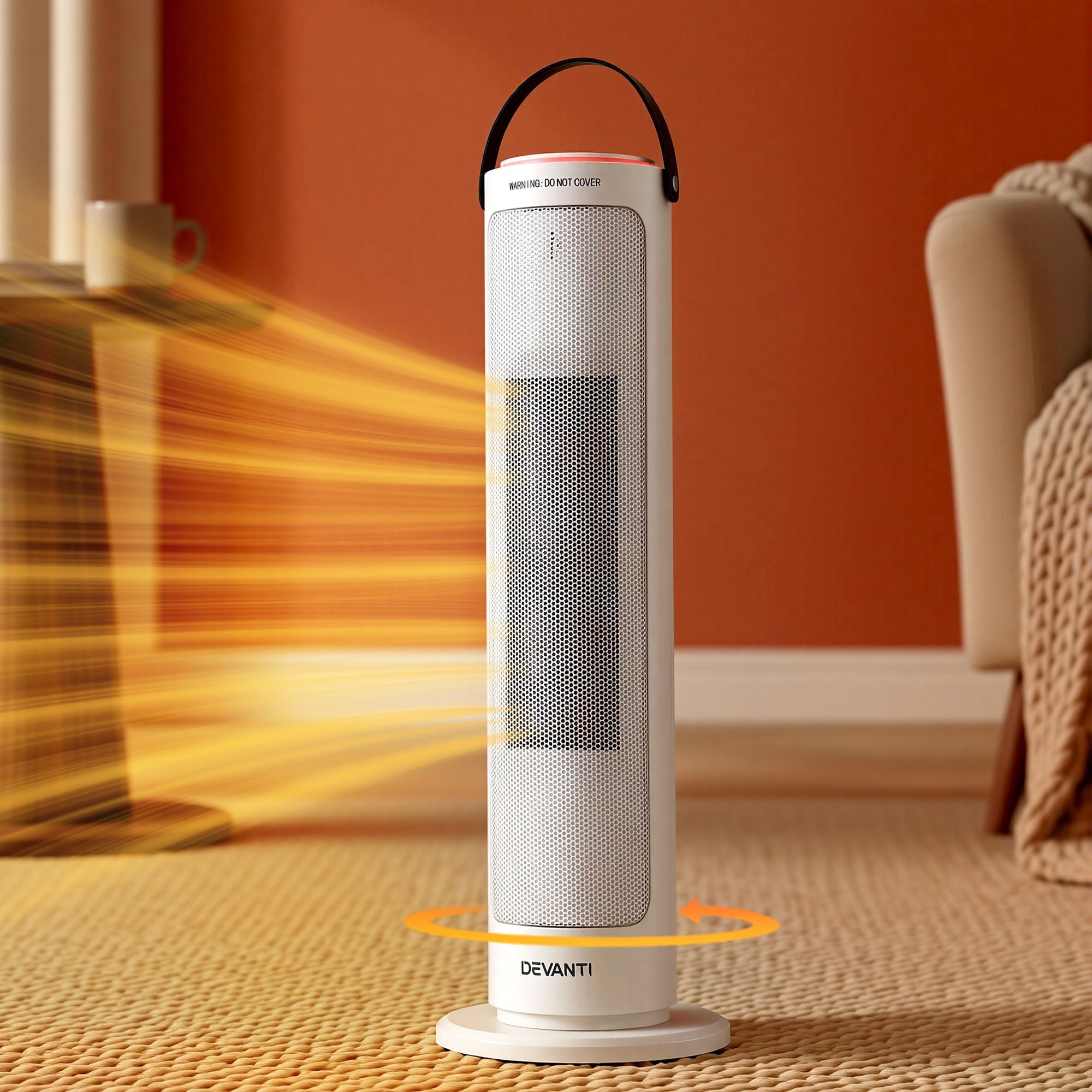 Devanti Ceramic Tower Heater 2000W Electric Oscillating Portable Timer White