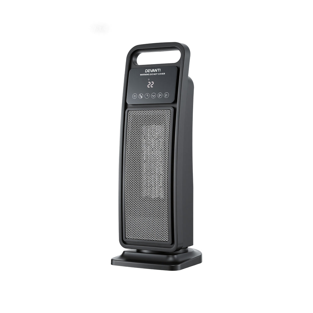 Devanti Ceramic Tower Heater 2000W Electric Oscillating Portable Timer Black