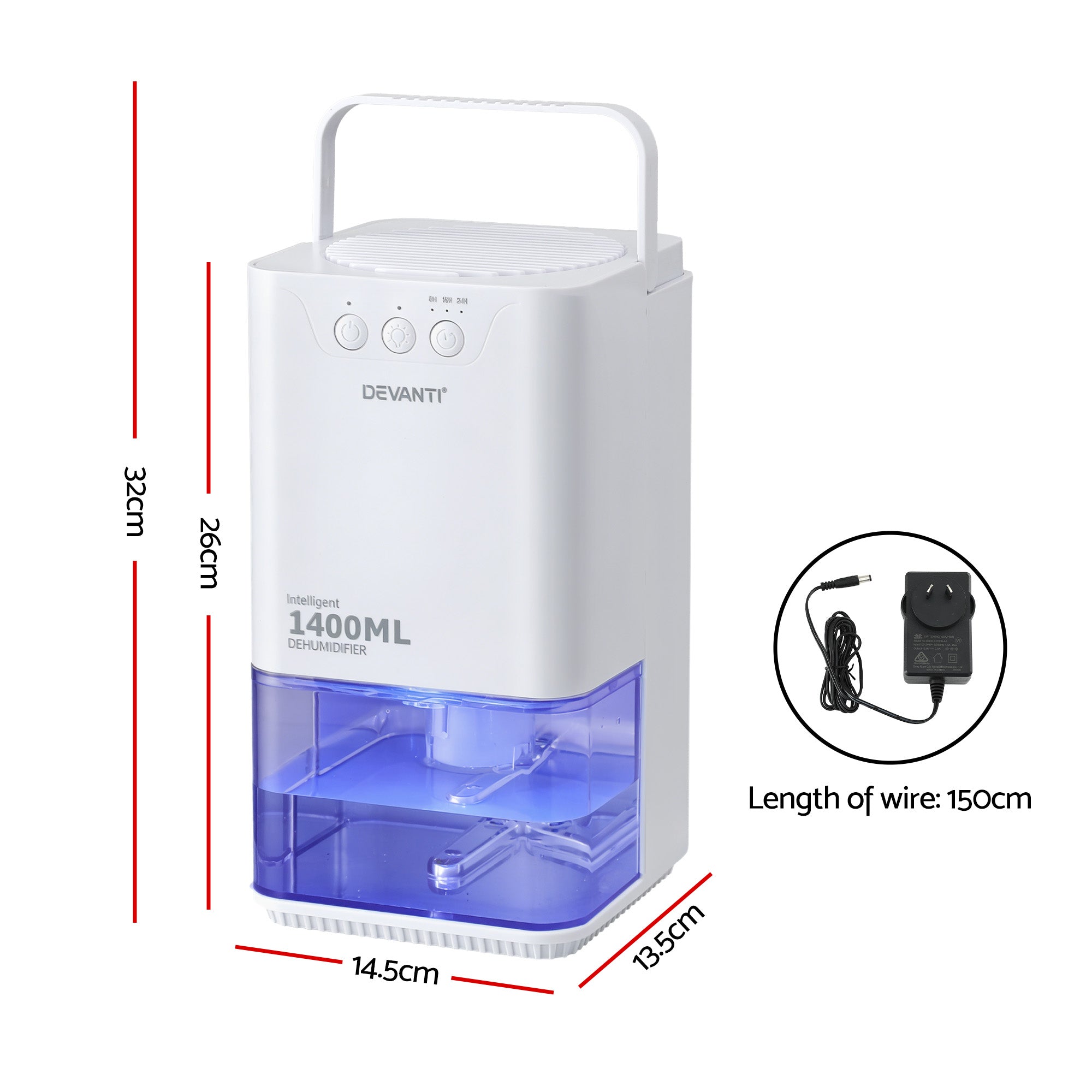 Devanti Dehumidifier 1400ml Portable Quiet Electric Moisture Absorber Bedroom