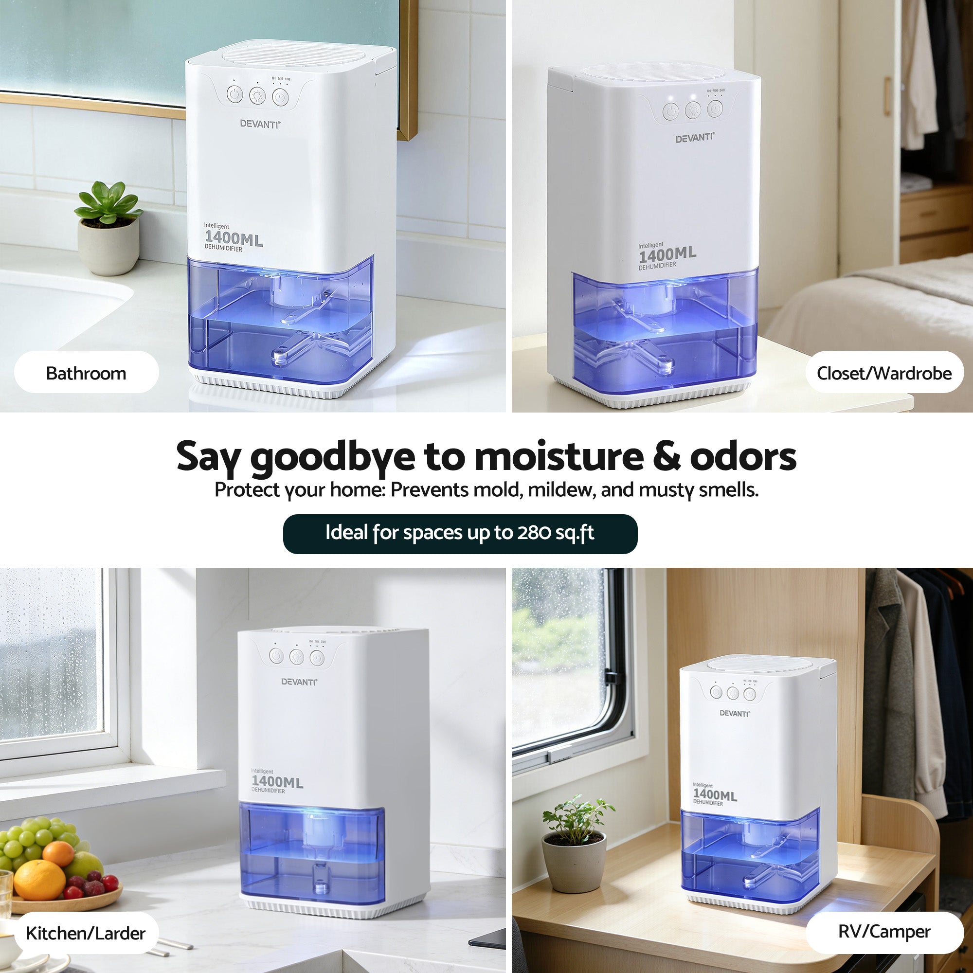 Devanti Dehumidifier 1400ml Portable Quiet Electric Moisture Absorber Bedroom