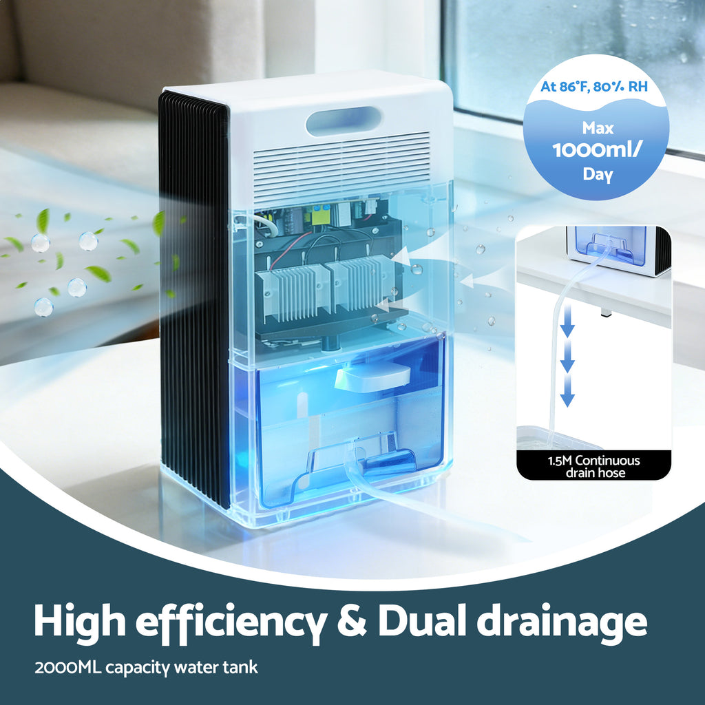 Devanti Dehumidifier 2000ml Portable Quiet Remote Moisture Absorber Home Office