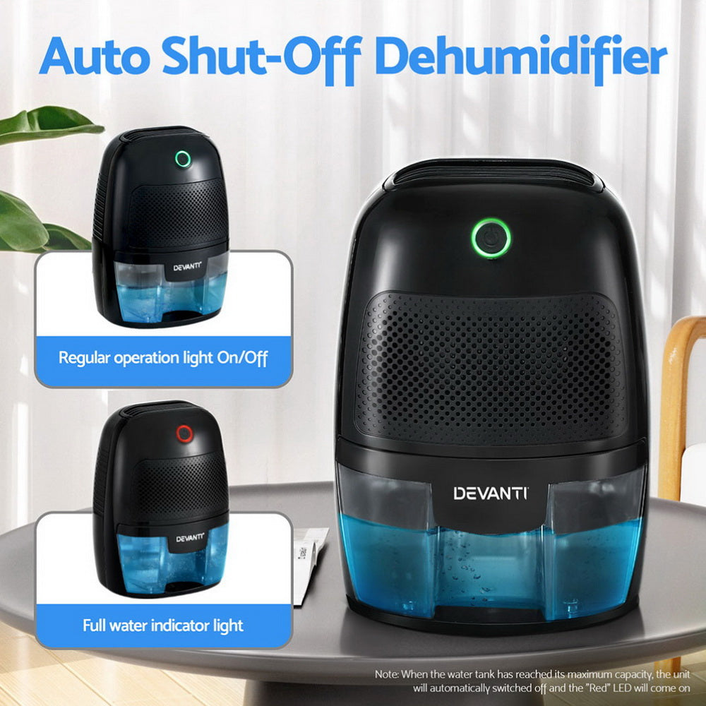 Devanti Dehumidifier 600ml Portable Mini Air Purifying Moisture Absorber Black