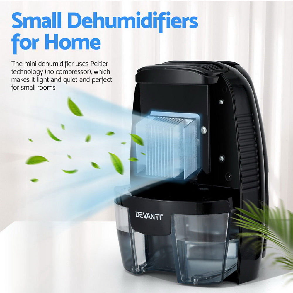 Devanti Dehumidifier 600ml Portable Mini Air Purifying Moisture Absorber Black