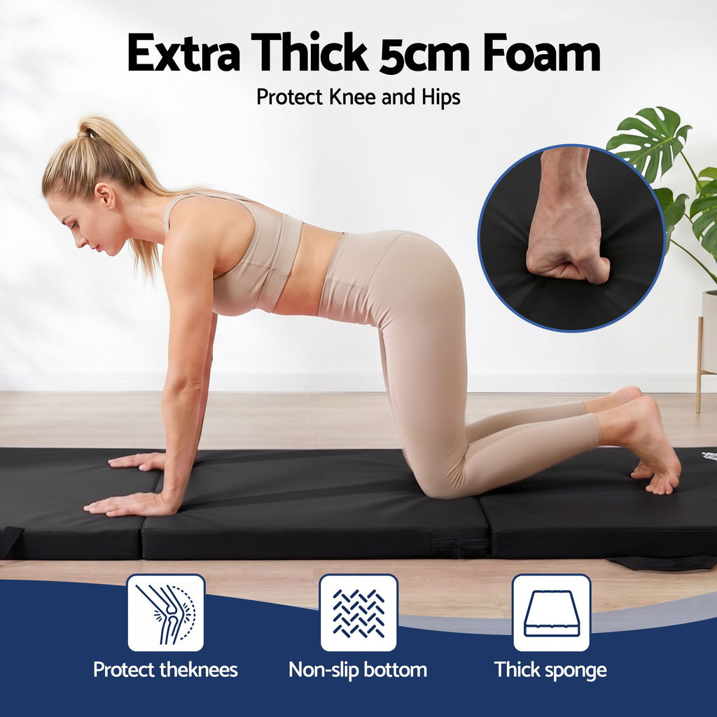 Everfit Gymnastics Mat Folding Exercise Floor Tumbling Mat 3 Fold Black