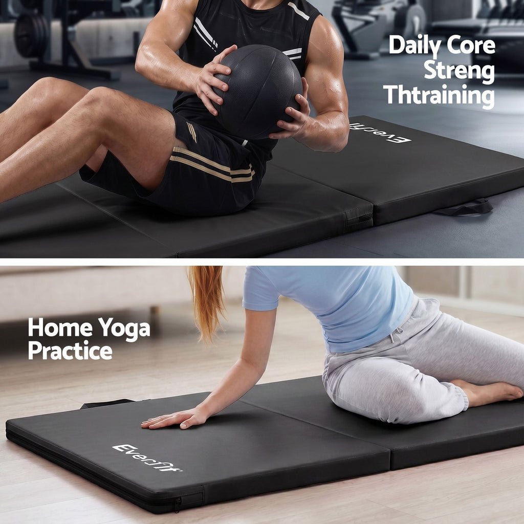Everfit Gymnastics Mat Folding Exercise Floor Tumbling Mat 3 Fold Black