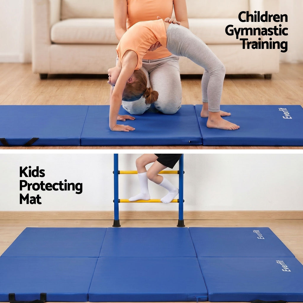 Everfit Gymnastics Mat 180x60cm Folding Exercise Tumbling Mat 3 Fold Blue