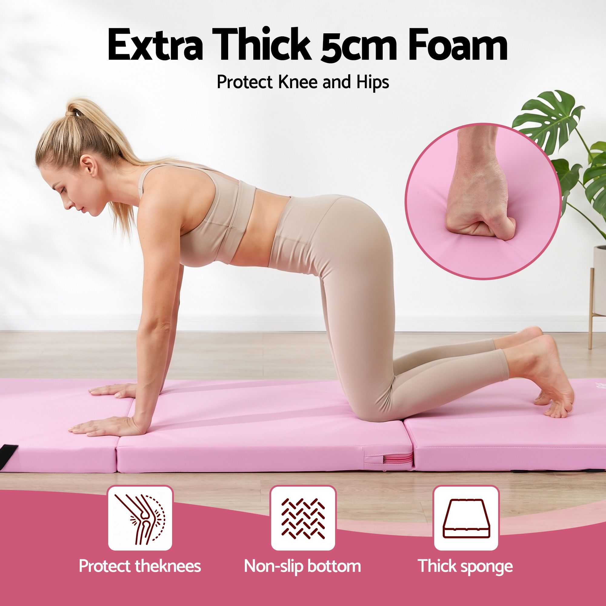 Everfit Gymnastics Mat 180x60cm Folding Exercise Tumbling Mat 3 Fold Pink