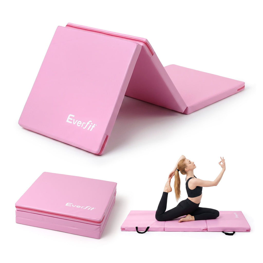 Everfit Gymnastics Mat 180x60cm Folding Exercise Tumbling Mat 3 Fold Pink