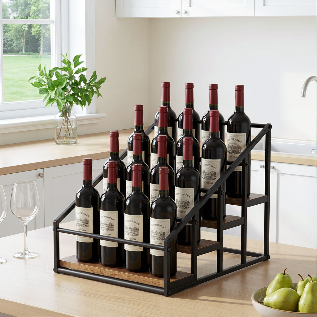 Artiss Wine Rack 4-Tier 16 Bottle Holder Freestanding Storage Stand Black Wood