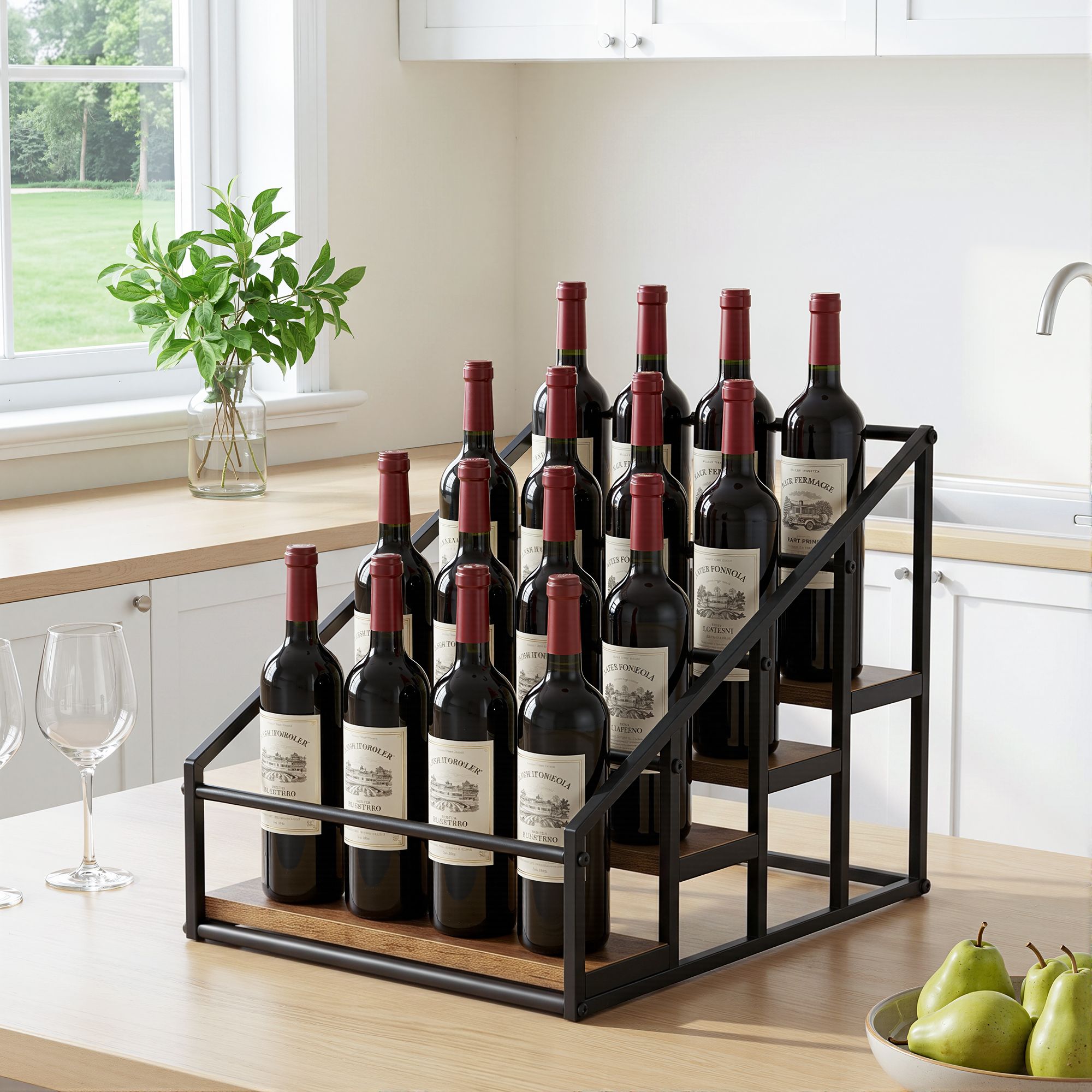Artiss Wine Rack 4-Tier 16 Bottle Holder Freestanding Storage Stand Black Wood