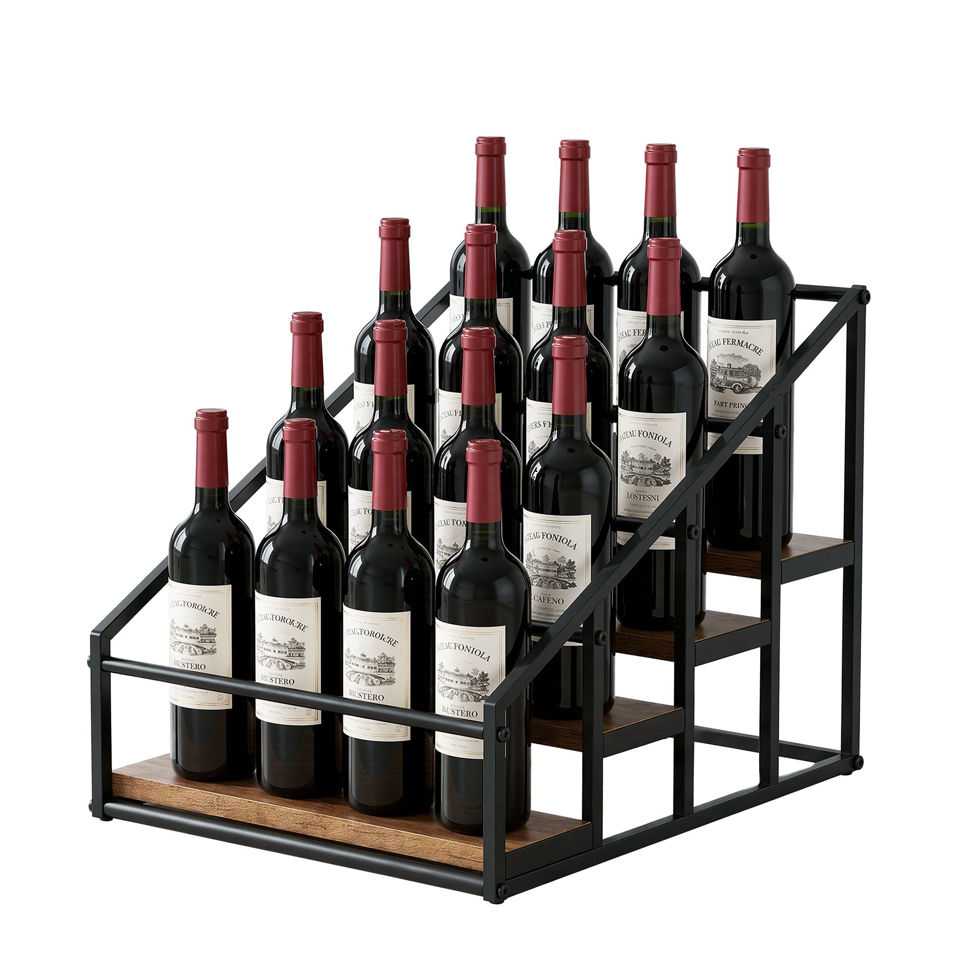 Artiss Wine Rack 4-Tier 16 Bottle Holder Freestanding Storage Stand Black Wood