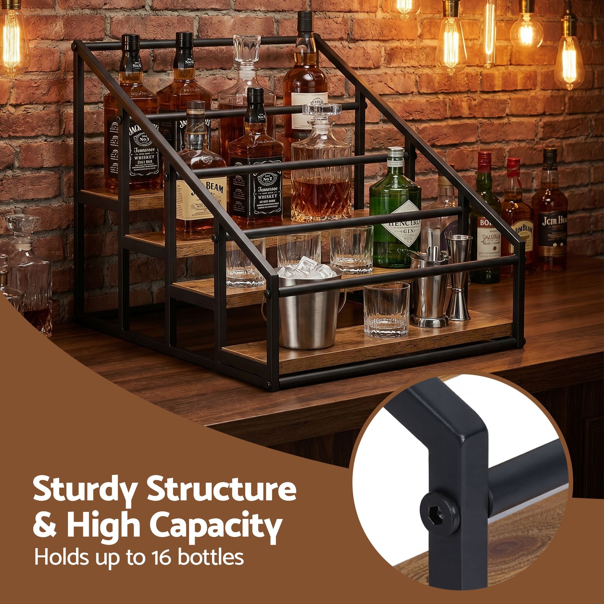 Artiss Wine Rack 4-Tier 16 Bottle Holder Freestanding Storage Stand Black Wood