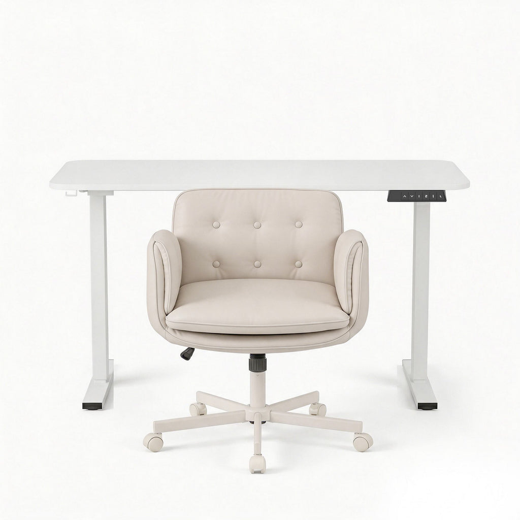 Artiss Criss Cross Chair with Wheels & Adjustable Armrests and Electric Standing Desk 140cm with Memory Presets, Ergonomic Cross Legged Chair and Office Desk Set
