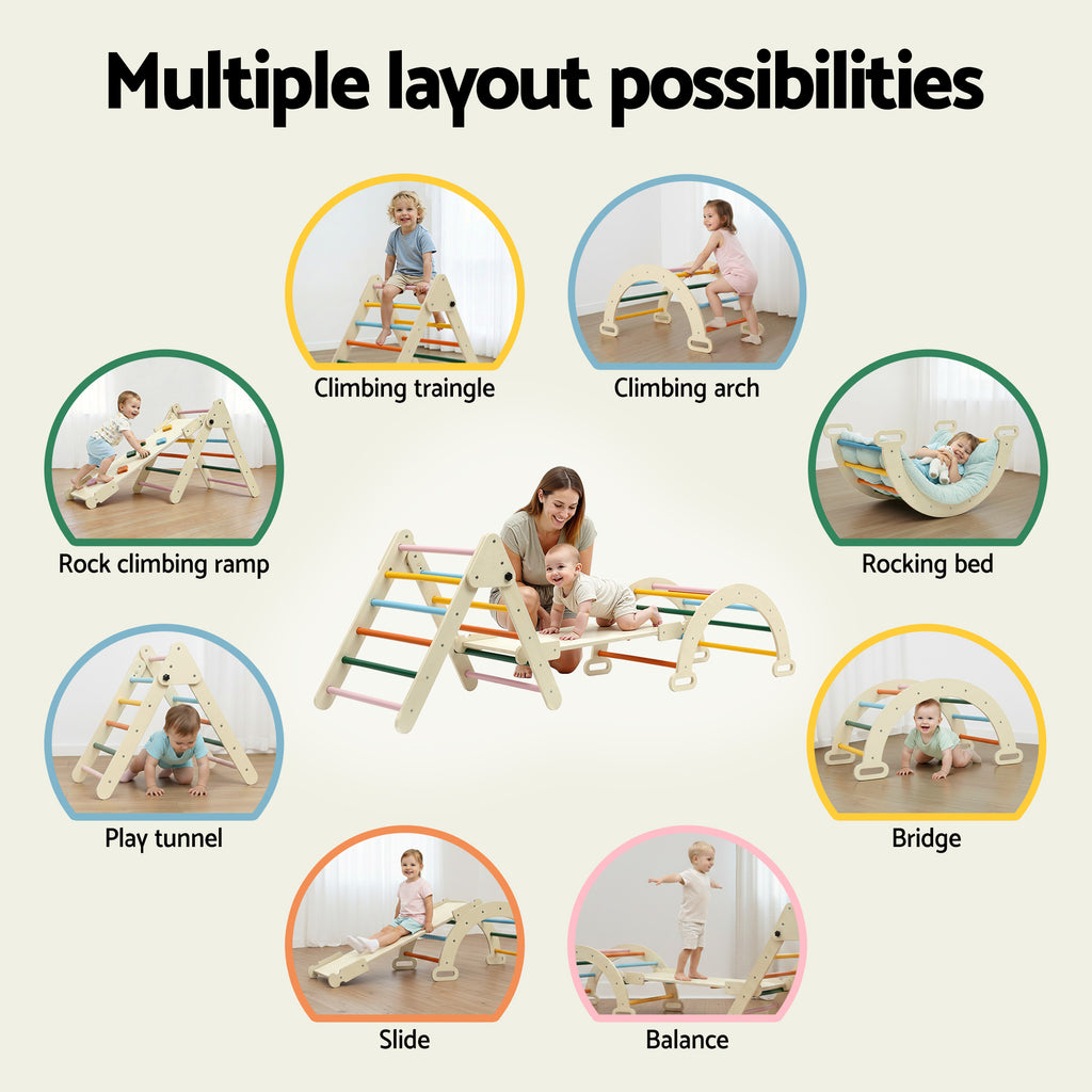 Keezi Kids Pikler Triangle Climber Set with Slide Arch Indoor Outdoor Toddler