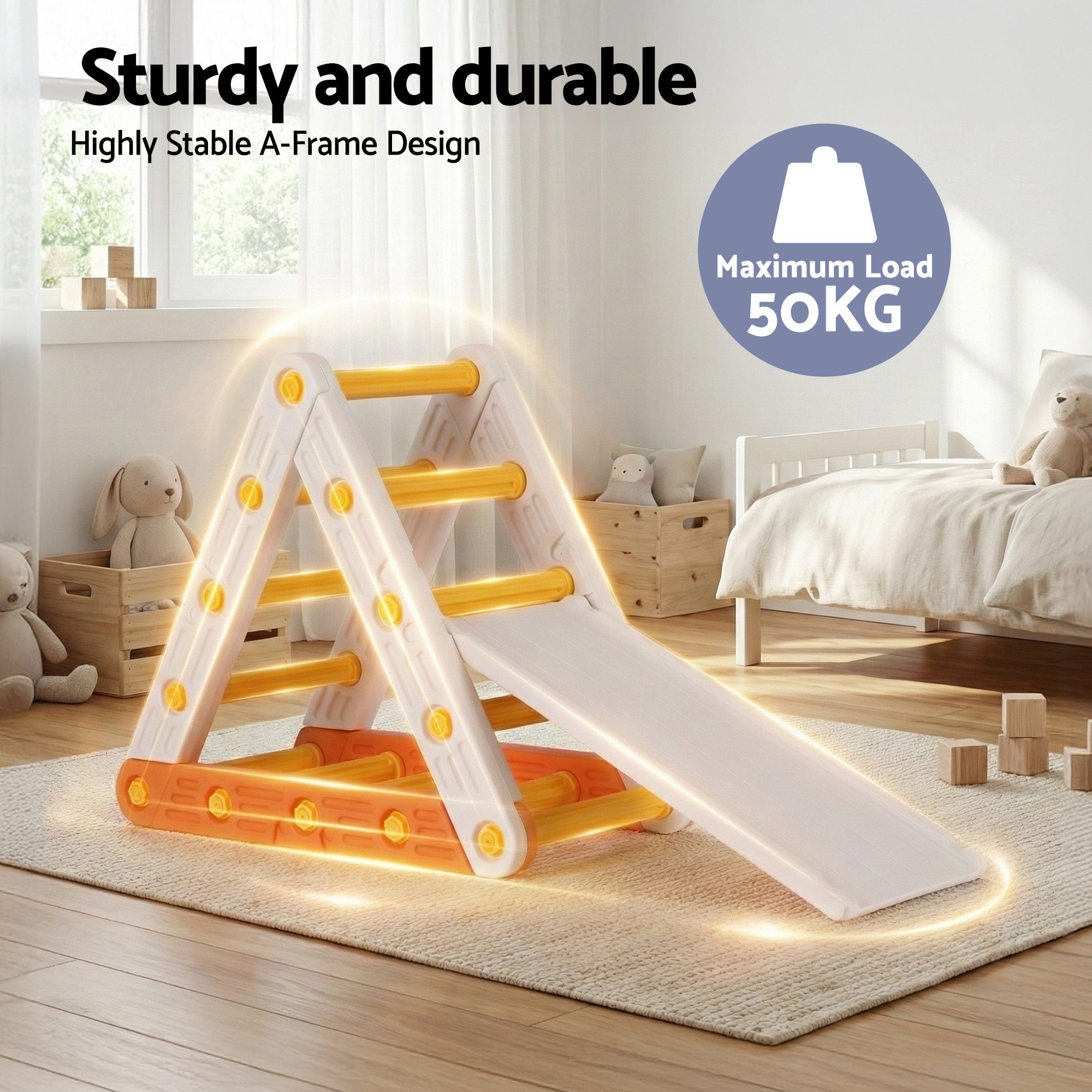 Keezi Kids Pikler Triangle Climber Set with Slide Indoor Outdoor Toddler Toys