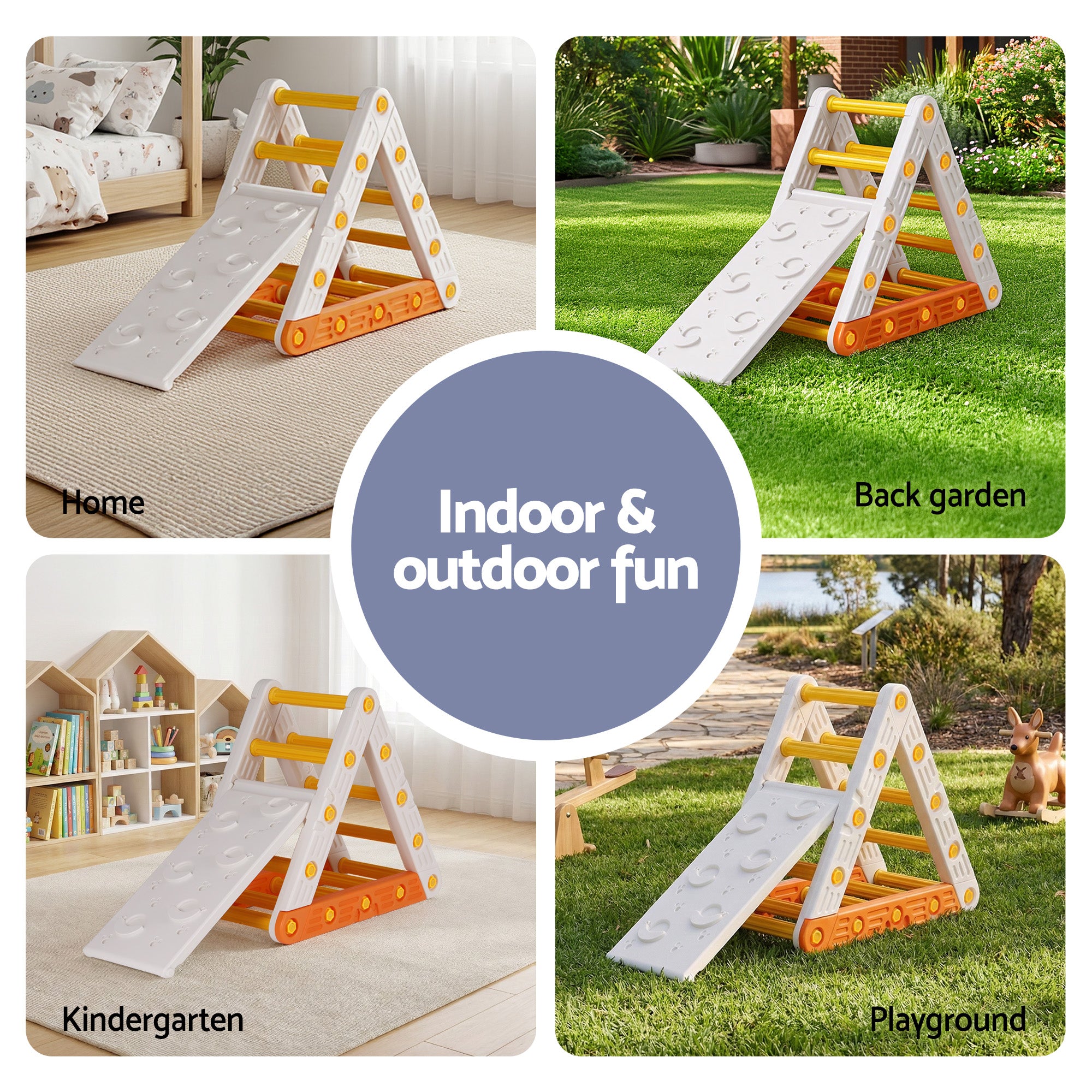Keezi Kids Pikler Triangle Climber Set with Slide Indoor Outdoor Toddler Toys