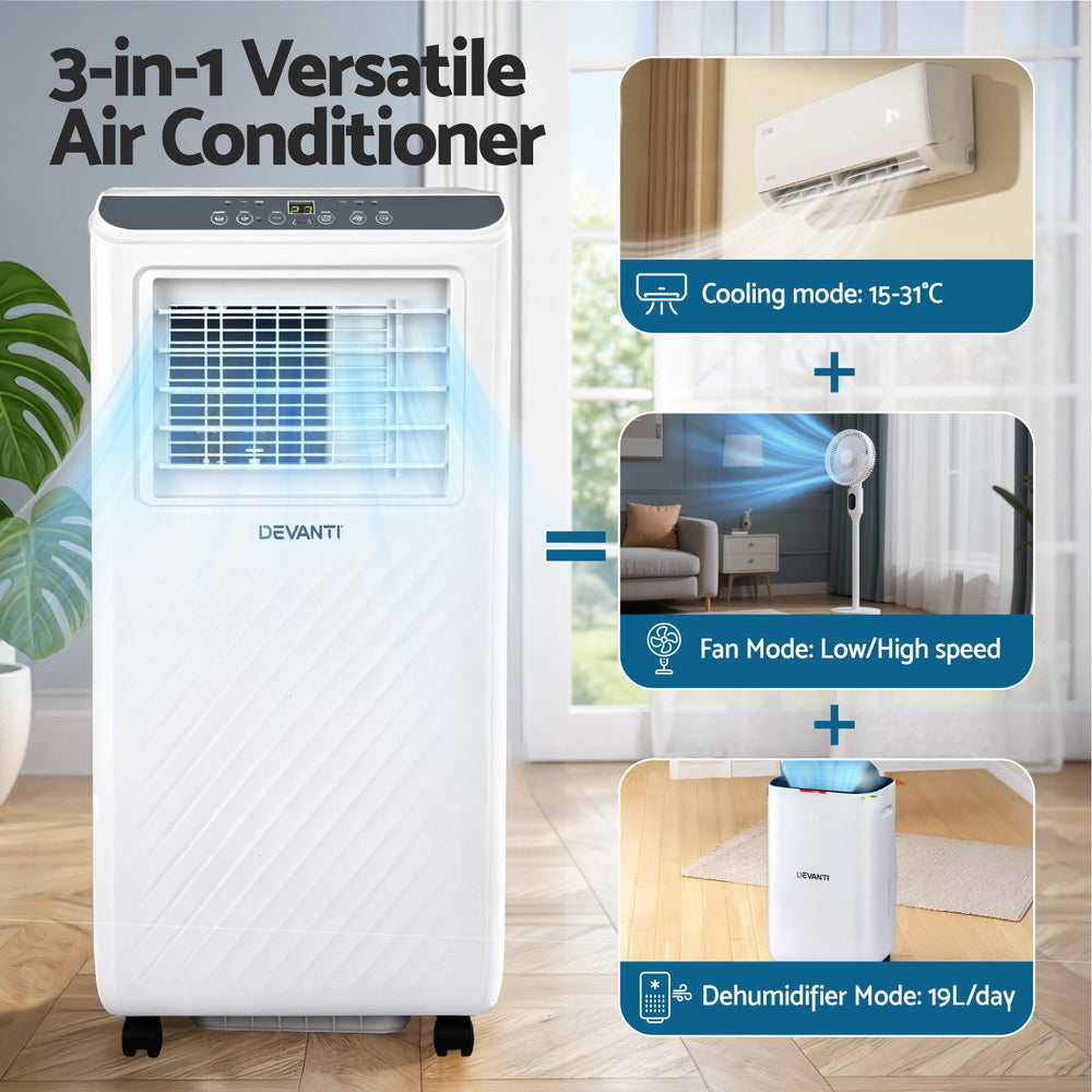 Devanti Portable Air Conditioner 7000BTU 3-in-1 Cooler Dehumidifier Fan Remote