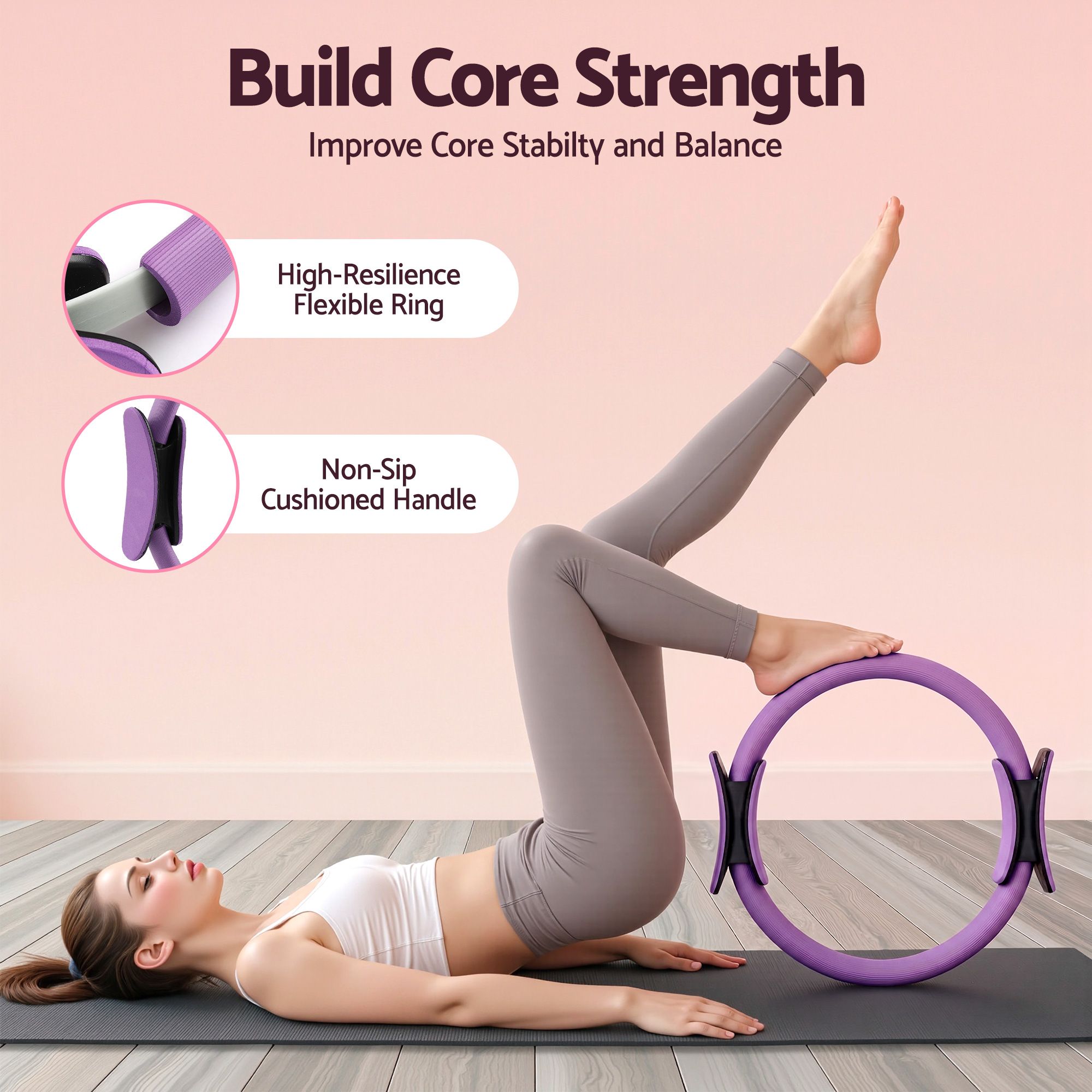 Everfit Pilates Ring Set 15pc Home Workout Kit Ball Yoga Socks Purple