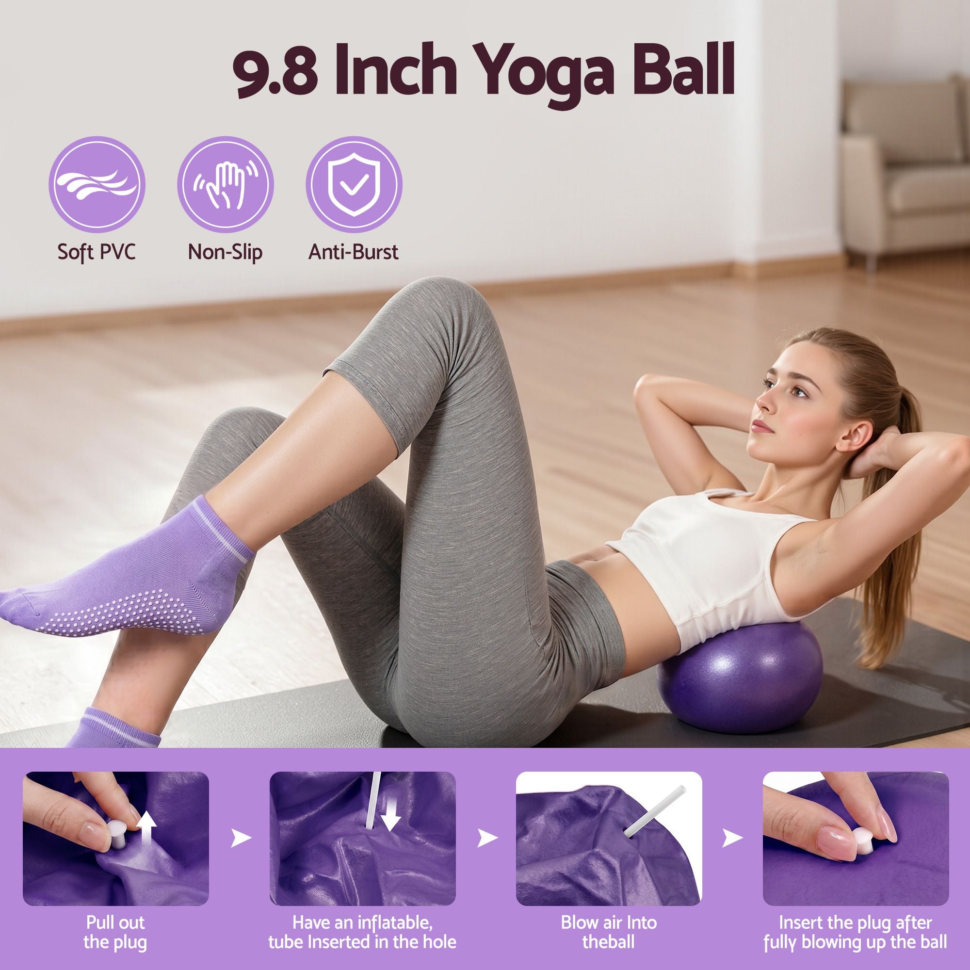 Everfit Pilates Ring Set 15pc Home Workout Kit Ball Yoga Socks Purple