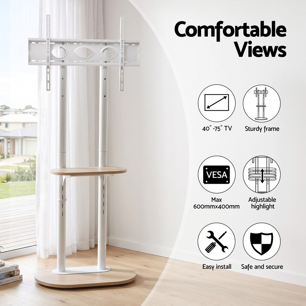 Artiss Mobile TV Floor Stand 40-75" Bracket Universal Adjustable Shelves Wheels