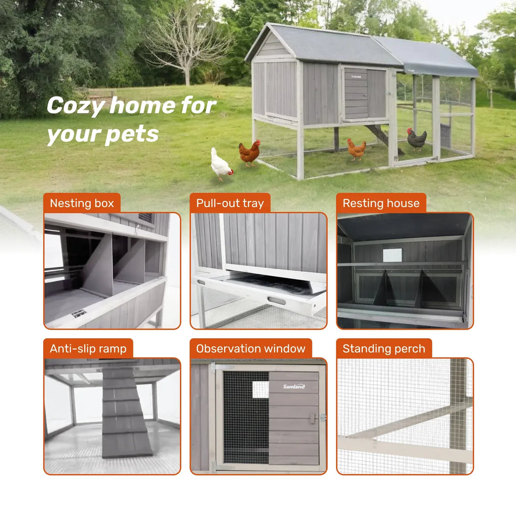 XL Wooden Chicken Coop Large Run Nesting Boxes Waterproof Backyard Hen House