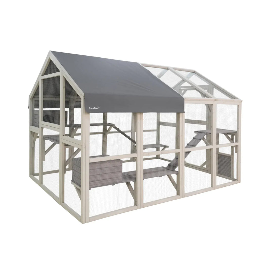 Large Wooden Cat House Outdoor Catio Enclosure Platforms Ramps Weatherproof