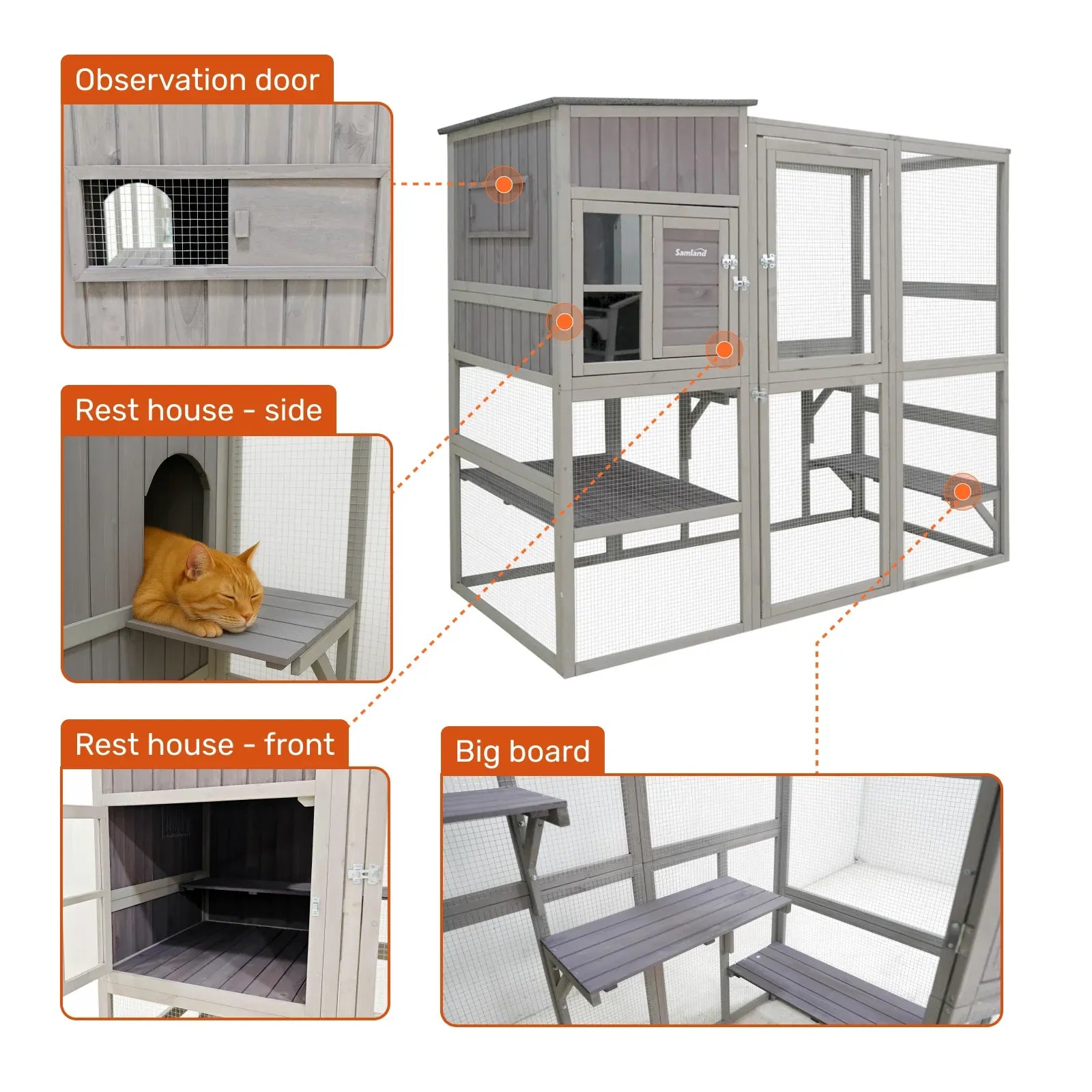 Large Wooden Cat Enclosure Outdoor Catio Sleeping House Climbing Platforms