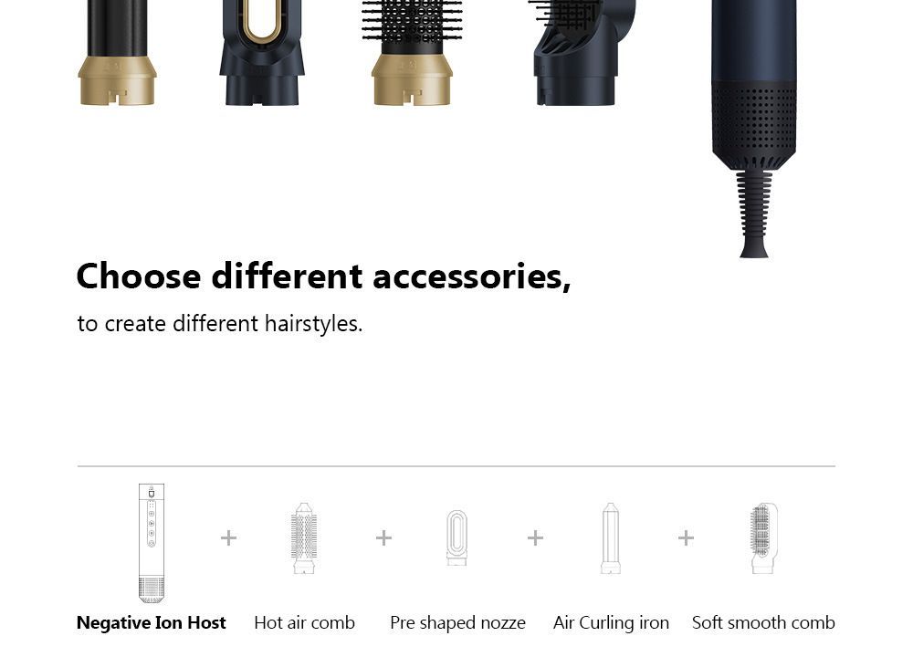 5-in-1 hair dryer, hair styling tool, hot air comb, straightening and curling, automatic curling iron, high-speed motor, Australian hair care, multifunction hair brush - Black - Size 6