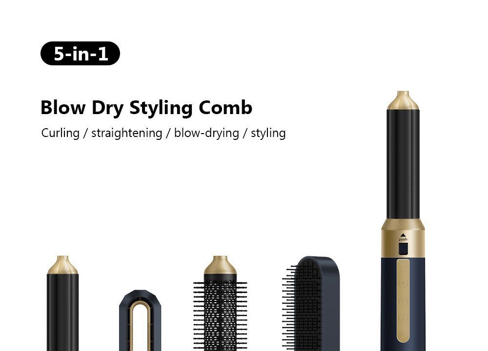 5-in-1 hair dryer, hair styling tool, hot air comb, straightening and curling, automatic curling iron, high-speed motor, Australian hair care, multifunction hair brush - Black - Size 6
