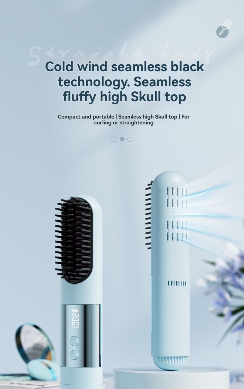 wireless hair comb, cold air hair comb, straightening comb, curling comb, hair styling tool, portable hair comb, Australia hair tool, rechargeable hair comb, travel hair straightener, versatile hair styler - Beige - Size E
