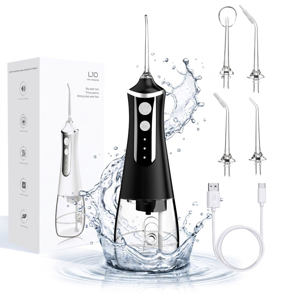 portable electric water flosser, USB charged oral irrigator, oral care Australia, dental hygiene, travel water flosser, adjustable pressure, water flosser with multiple nozzles, gum health, teeth cleaning, personal oral care - Pink - Size set