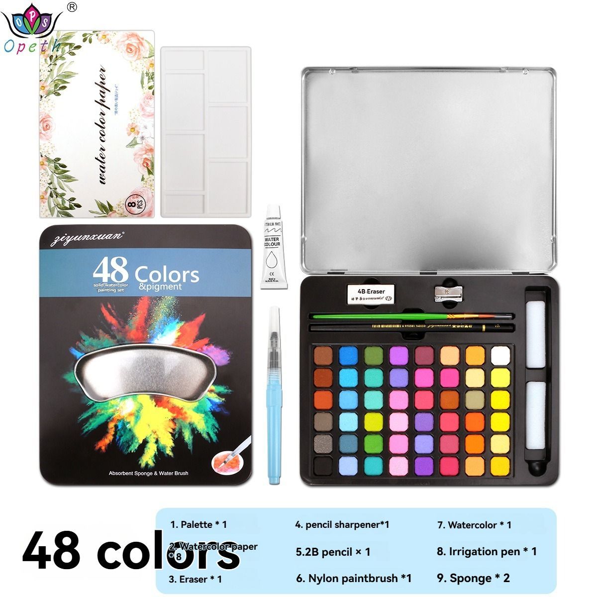 solid watercolor paint set, 48 colors watercolor, 60 colors watercolor, 72 colors watercolor, complete watercolor kit, watercolor painting accessories, art supplies Australia, portable watercolor set, beginner watercolor set, professional watercolor paint