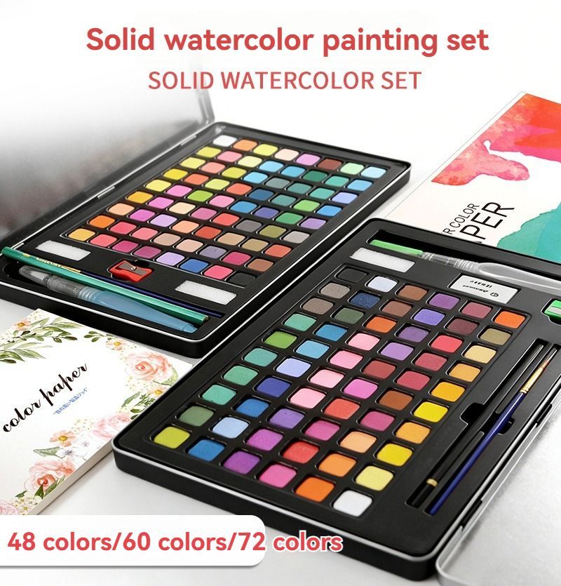 solid watercolor paint set, 48 colors watercolor, 60 colors watercolor, 72 colors watercolor, complete watercolor kit, watercolor painting accessories, art supplies Australia, portable watercolor set, beginner watercolor set, professional watercolor paint
