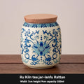 Ru Kiln tea jar, blue-and-white ceramic canister, airtight tea storage, floral tea container, Australian tea accessory - Cyan - Size 11