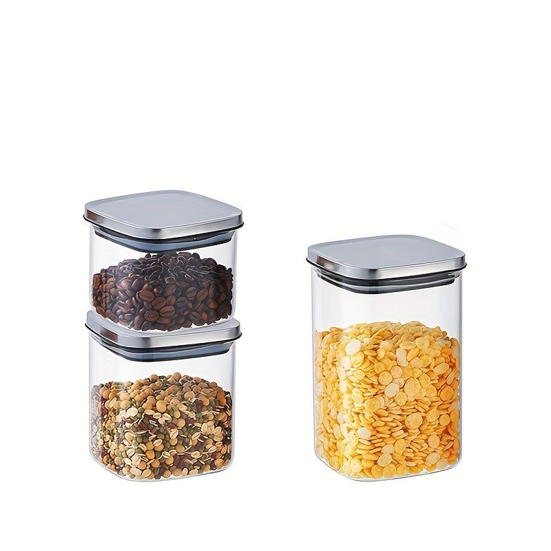 airtight storage jars, coffee bean jars, stainless steel lid, glass jars with lids, square canisters, pantry organisation, kitchen storage Australia - Clear - Size 2pcs-700ml