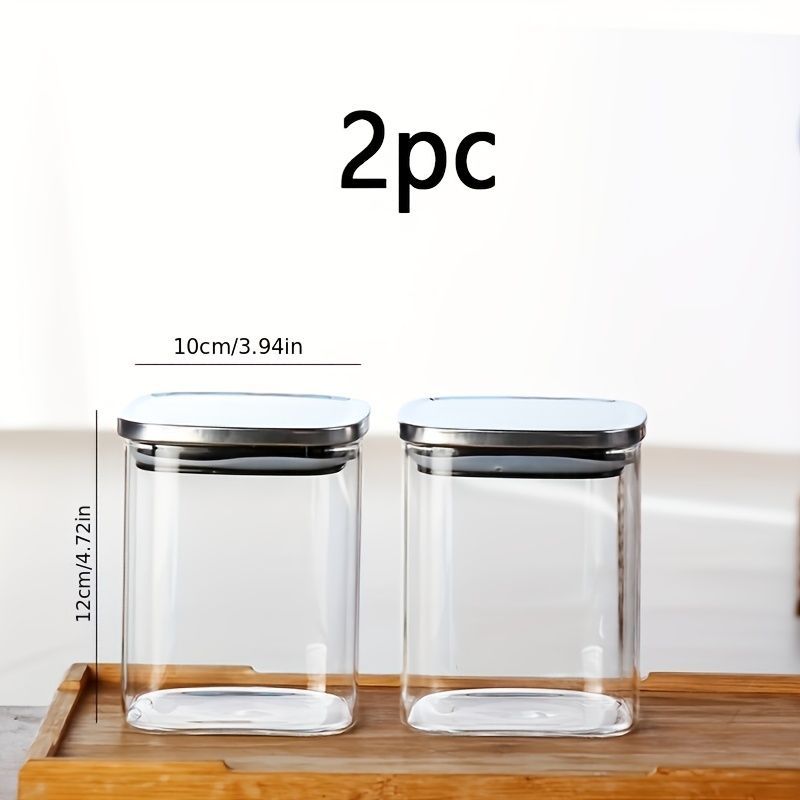 airtight storage jars, coffee bean jars, stainless steel lid, glass jars with lids, square canisters, pantry organisation, kitchen storage Australia - Clear - Size 2pcs-700ml