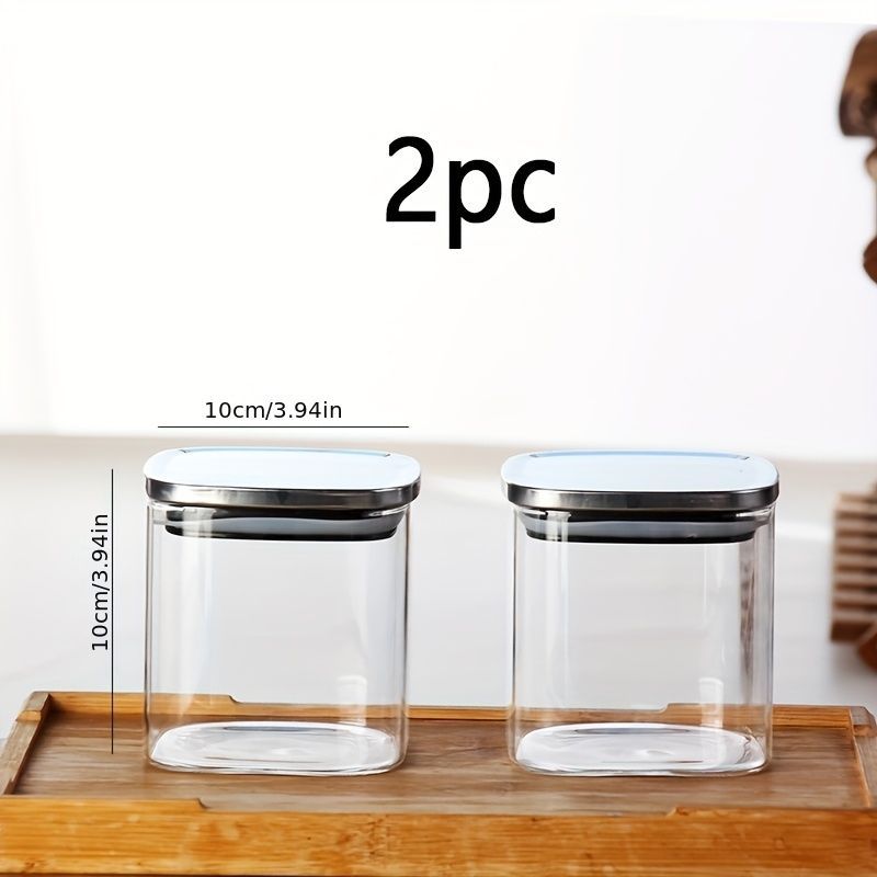 airtight storage jars, coffee bean jars, stainless steel lid, glass jars with lids, square canisters, pantry organisation, kitchen storage Australia - Clear - Size 2pcs-700ml