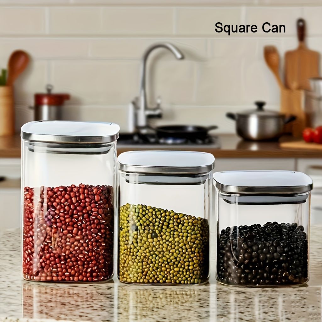 airtight storage jars, coffee bean jars, stainless steel lid, glass jars with lids, square canisters, pantry organisation, kitchen storage Australia - Clear - Size 2pcs-700ml