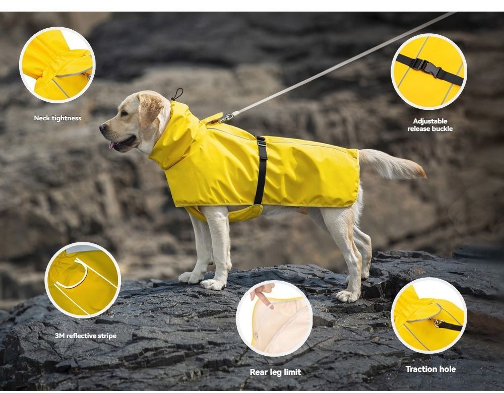 Waterproof Dog Poncho Reflective Dog Cape Dog Rainwear Pet Waterproof Clothing - Beige - Size 5XL-19-23kg