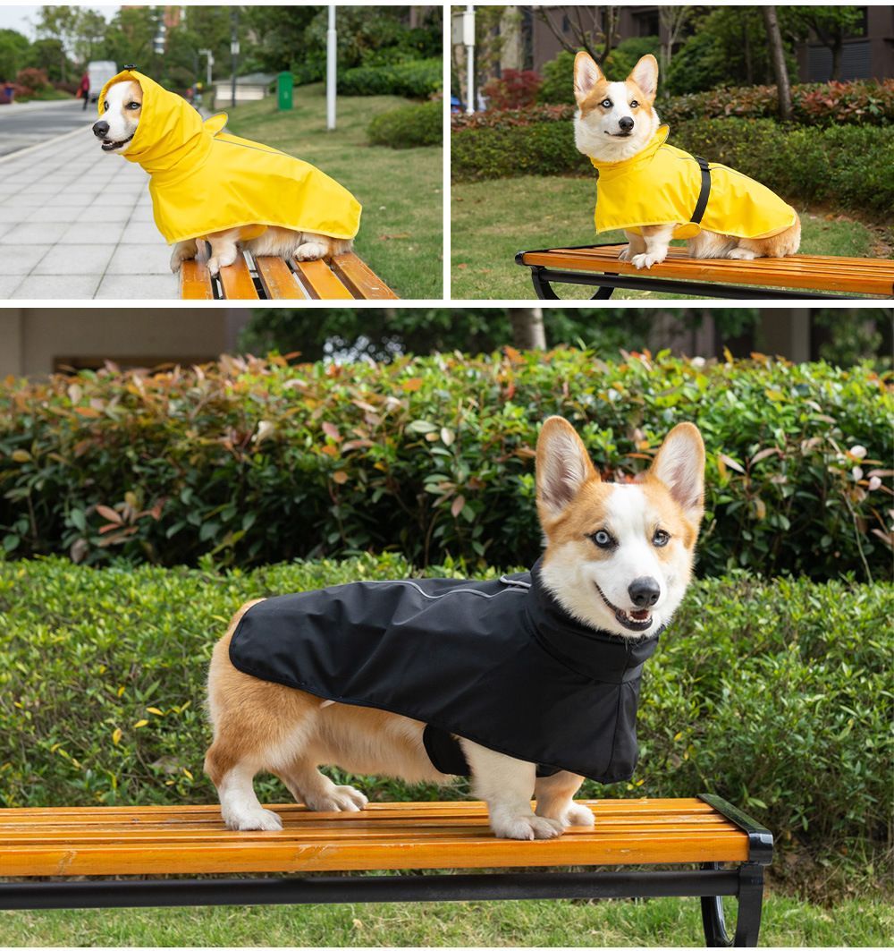 Waterproof Dog Poncho Reflective Dog Cape Dog Rainwear Pet Waterproof Clothing - Black - Size 3XL-12-15kg