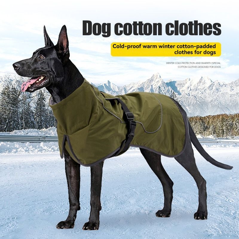 Dog Coat Warm-Lined Waterproof Medium-Large Dog Reflective Dog Coat Winter Dog - Dark Green - Size XXL-33-40kg