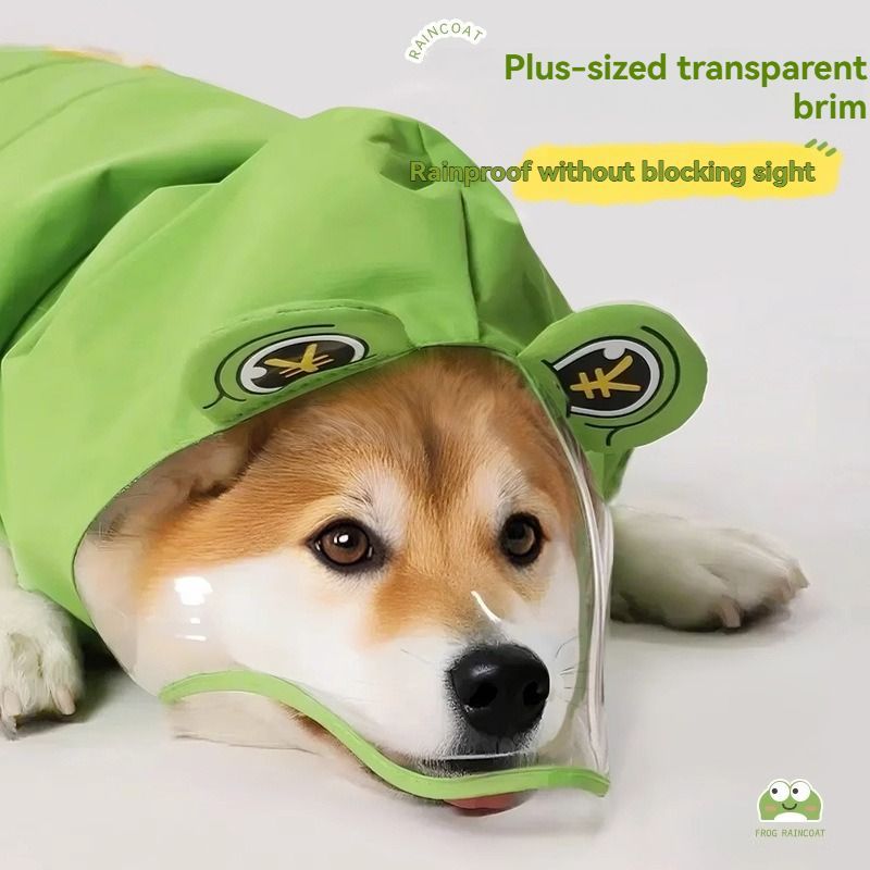 Dog Raincoat Shiba Inu Raincoat Corgi Raincoat Frog-Themed Dog Clothing - Green - Size L-15-17kg