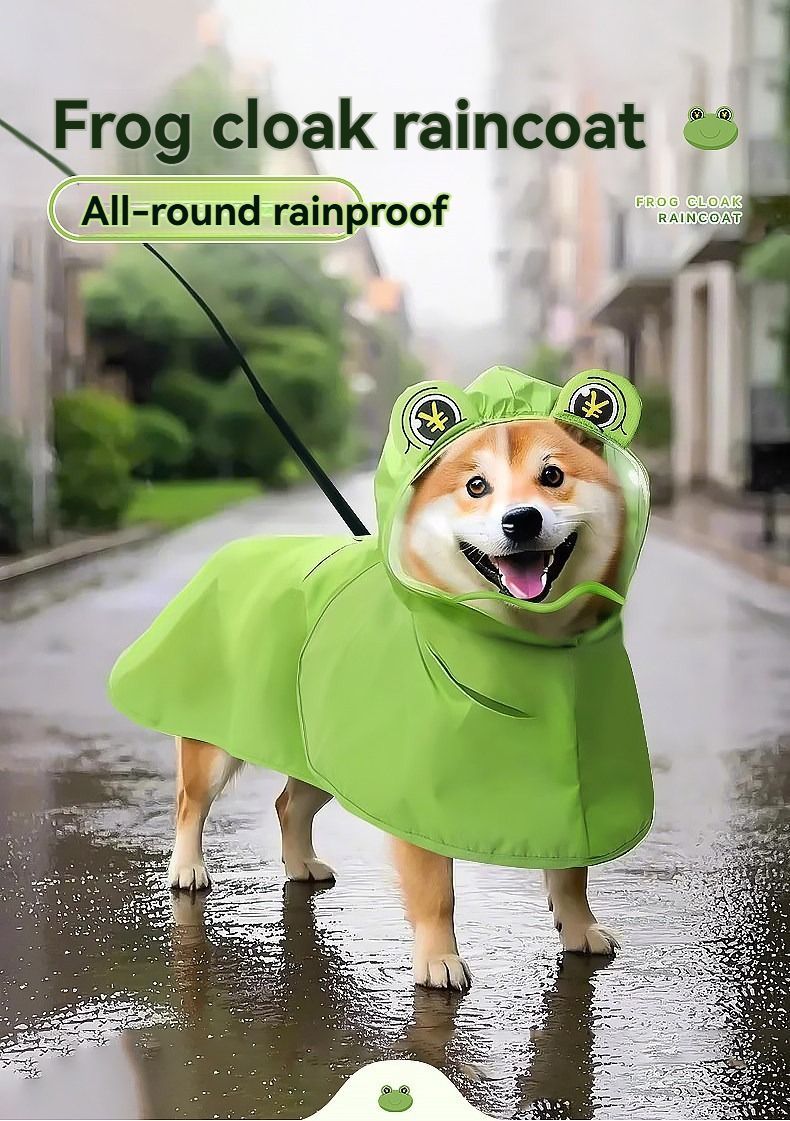 Dog Raincoat Shiba Inu Raincoat Corgi Raincoat Frog-Themed Dog Clothing - Green - Size L-15-17kg