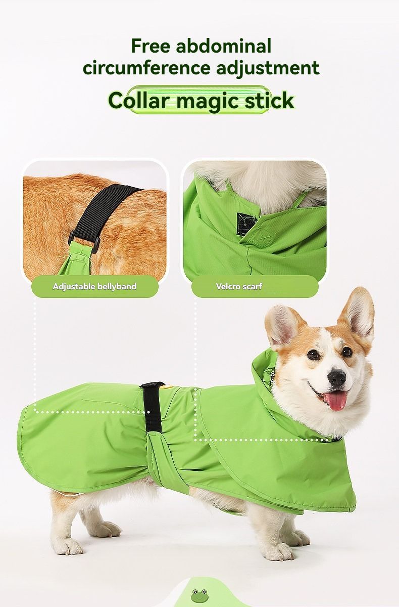 Dog Raincoat Shiba Inu Raincoat Corgi Raincoat Frog-Themed Dog Clothing - Green - Size XL-17-20kg