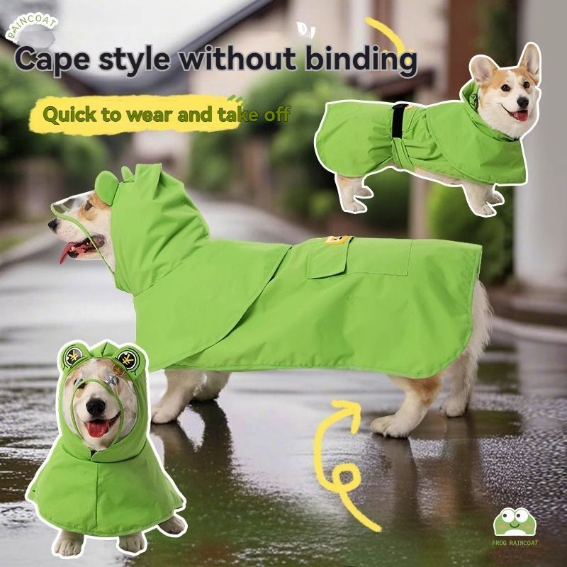 Dog Raincoat Shiba Inu Raincoat Corgi Raincoat Frog-Themed Dog Clothing - Green - Size M-12-15kg