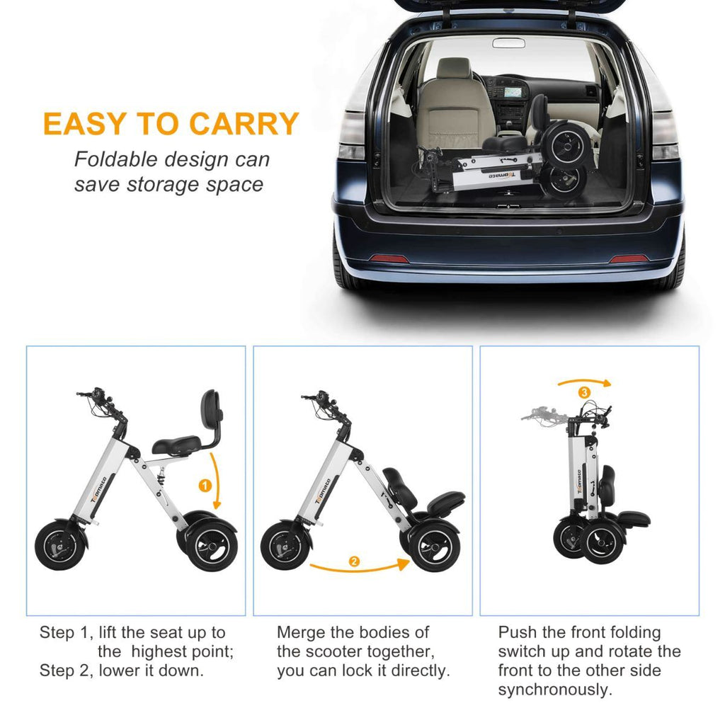 Foldable Electric Tricycle Lightweight Electric Scooter Home Electric Mobility - Silver - Size 36V8A250W
