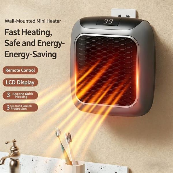 Wall Mounted Mini Electric Fan Heater Fast Heating Home Office AU Plug Grey