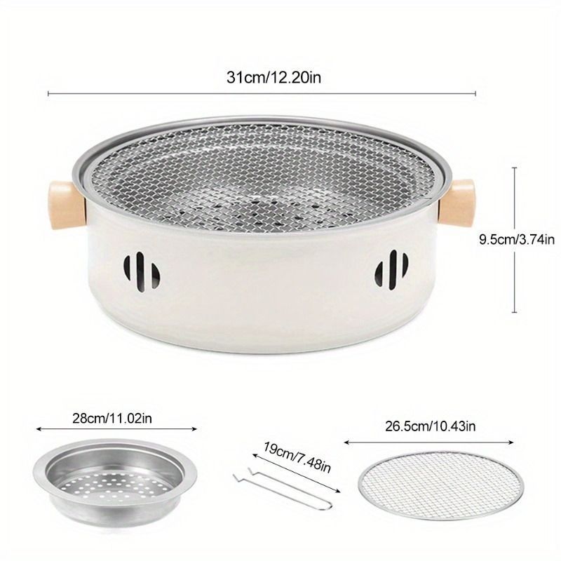 portable barbecue set, charcoal grill, tea boiling set, outdoor picnic, camping barbecue, indoor grill, Aussie camping, picnic Australia, dual function grill - White - Size set