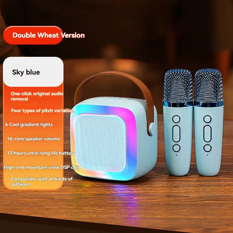 portable wireless karaoke speaker, Bluetooth 5.3 speaker, home KTV, wireless microphone, mini karaoke speaker, 10W speaker, Type-C charging, portable party speaker, Australia wireless speaker - Pink - Size Dual microphones